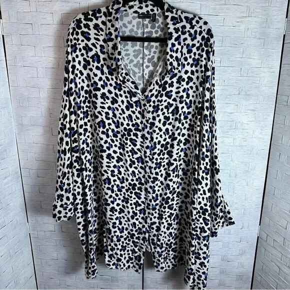 ASOS leopard print Blouse White black Blue Button Down oversize plus size - Picture 1 of 8